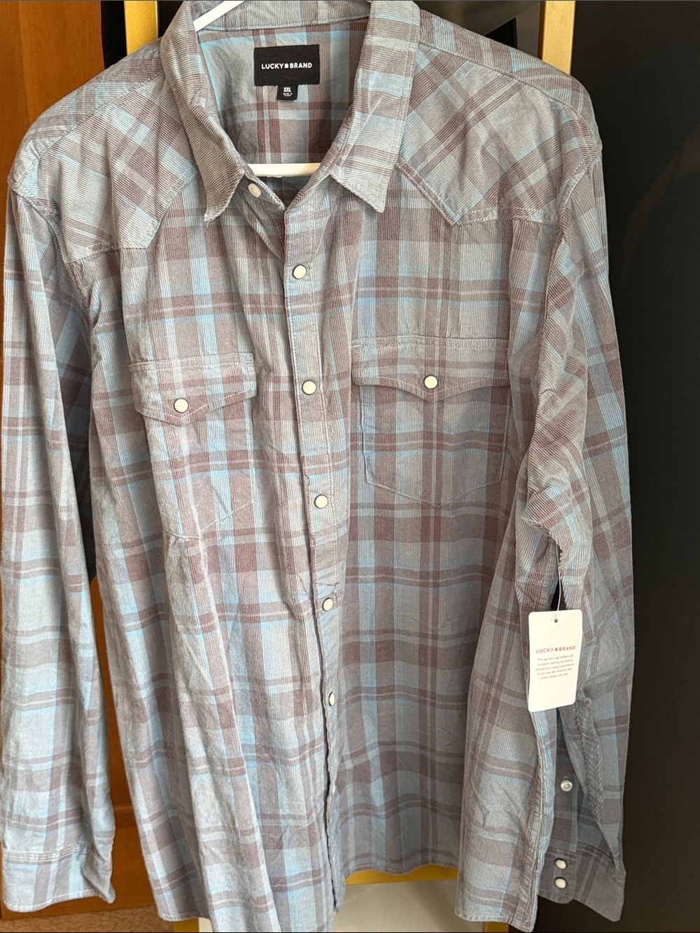 Lucky Brand Light Blue and Brown Plaid Button-Down Shirt